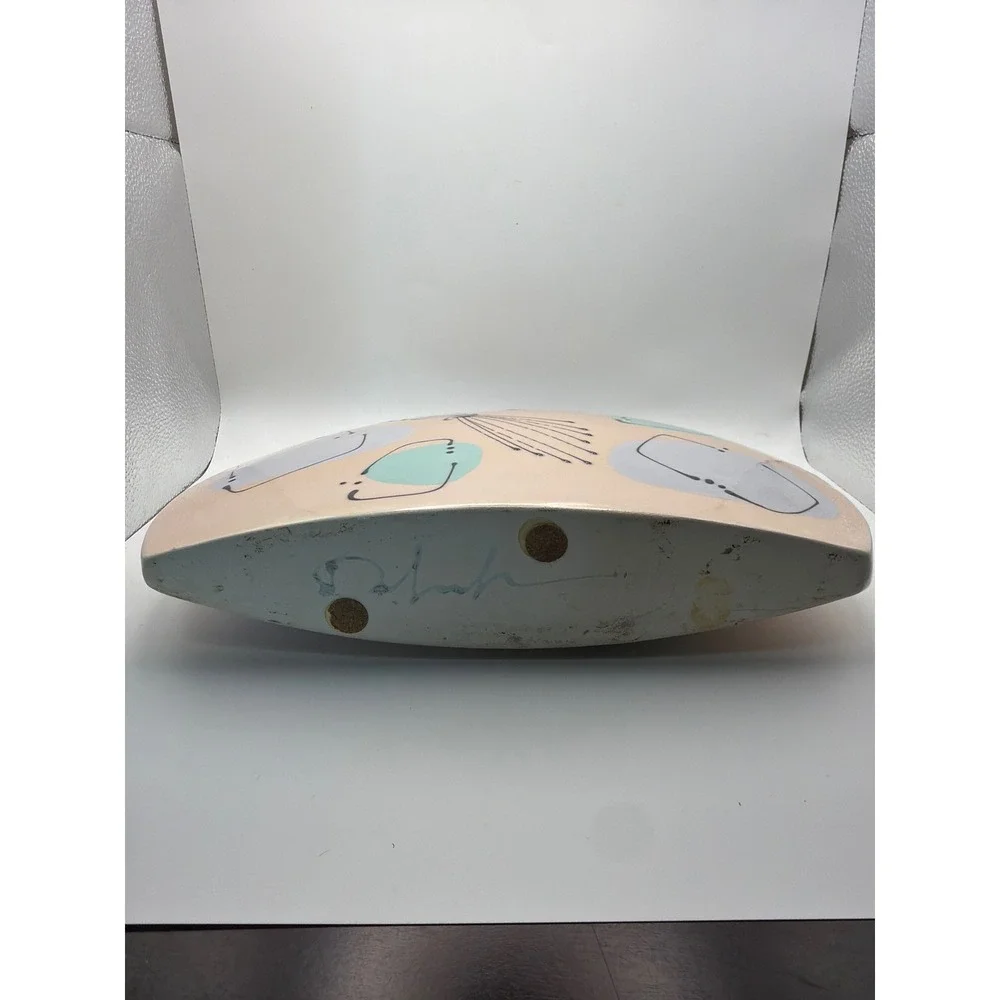 Fab Fifties Mid Century Modern Atomic Ceramic Vase Abstract Peach Teal Signed